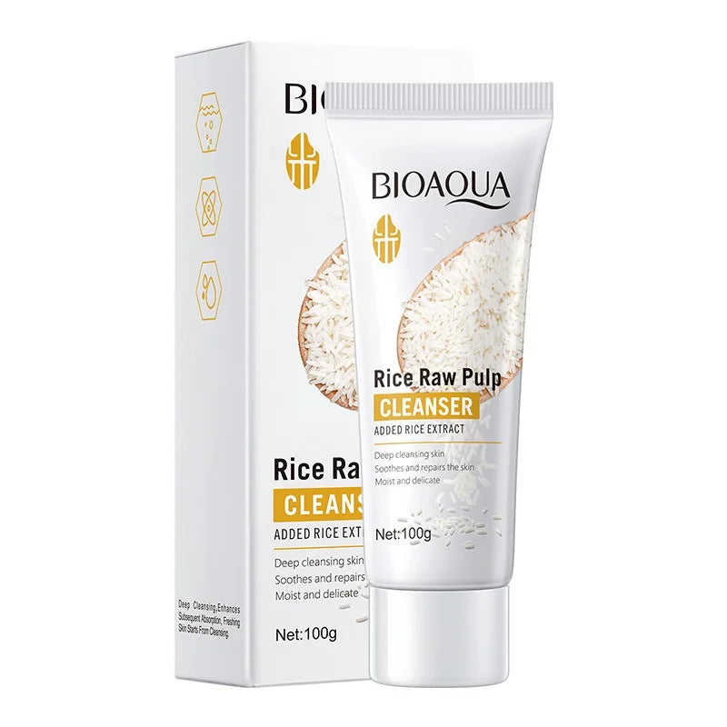 BIOAOUA Rice Puree – Limpiador Facial con Extracto de Arroz Reduce arrugas | Suaviza la piel | Mejora la textura | Hidrata | Nutre | Limpia profundamente
