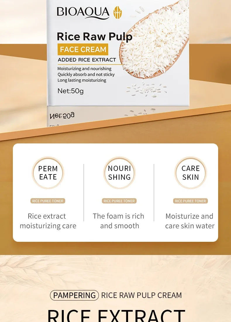 BIOAOUA Rice Puree – Limpiador Facial con Extracto de Arroz Reduce arrugas | Suaviza la piel | Mejora la textura | Hidrata | Nutre | Limpia profundamente